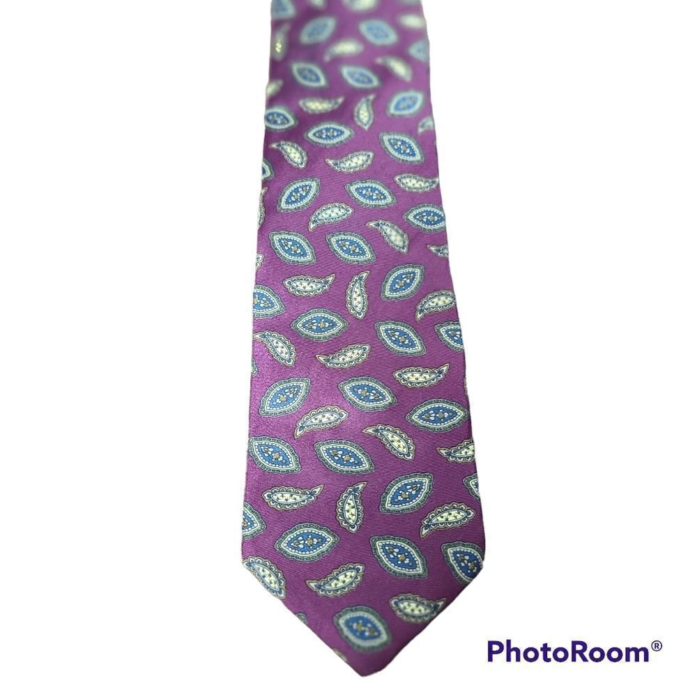 Oscar de la Renta Couture Maroon Blue Paisley Silk Neck Tie